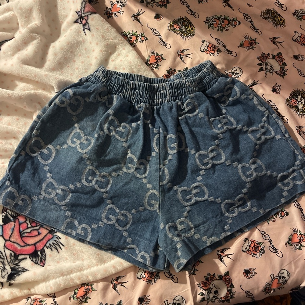 Gucci Denim Blue Logo Women's Athletic Shorts